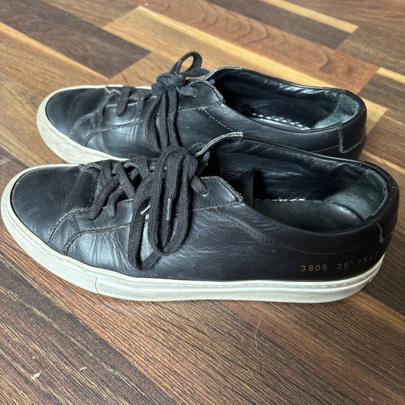 Woman By Common Projects Black Solid Leather Low Top Sneaker Achilles Sz 6 36 - Picture 3 of 9